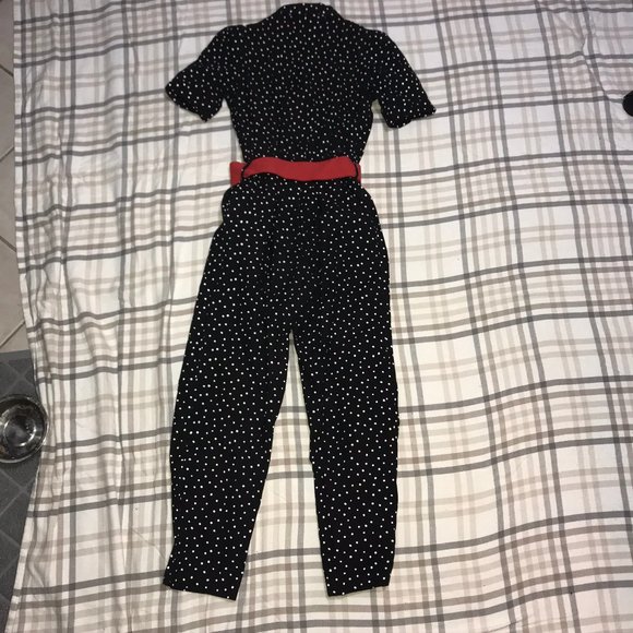 Vintage Black Polka Dot Romper with red belt - Picture 4 of 4